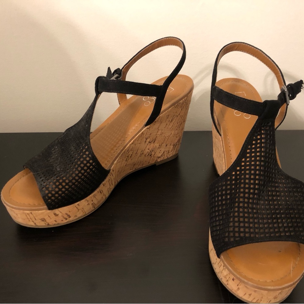 Franco Sarto Black Perforated Wedges
